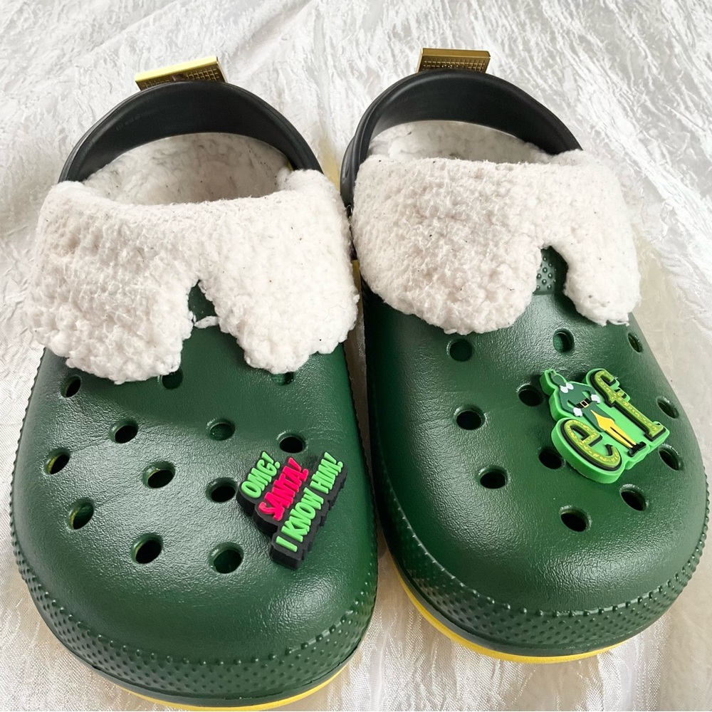 CROCS Green Slippers with‎ Cream Accents